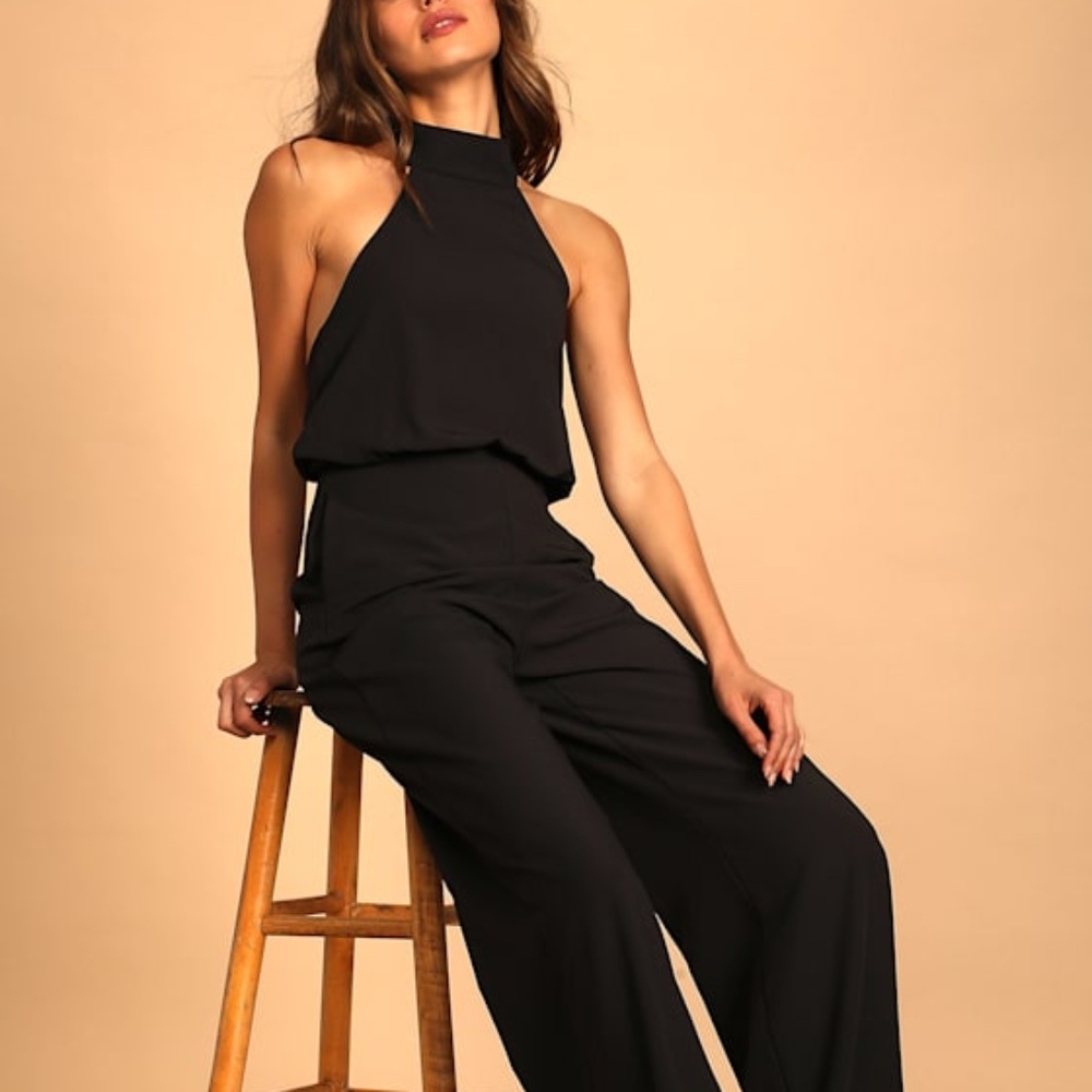 Lulus Moment For Life Black Halter Jumpsuit - Size S